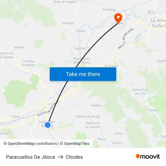 Paracuellos De Jiloca to Chodes map