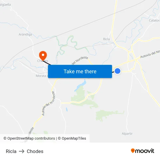 Ricla to Chodes map