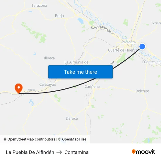 La Puebla De Alfindén to Contamina map
