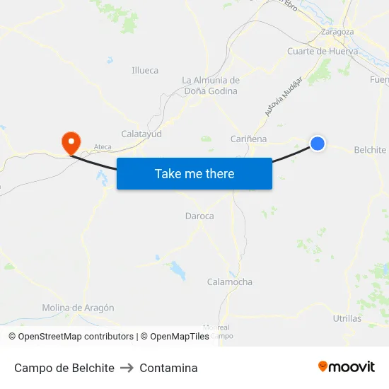 Campo de Belchite to Contamina map