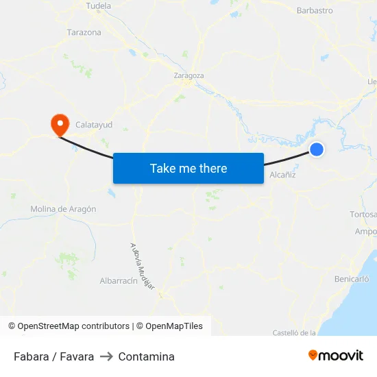 Fabara / Favara to Contamina map