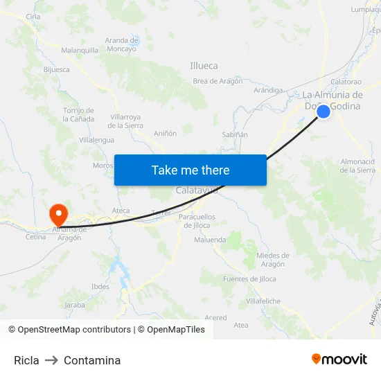 Ricla to Contamina map