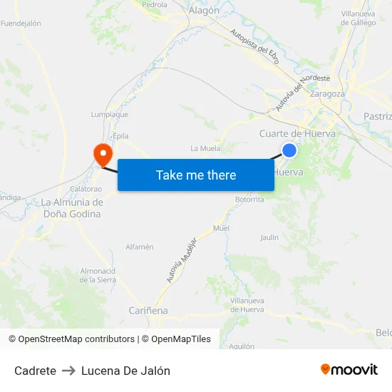 Cadrete to Lucena De Jalón map