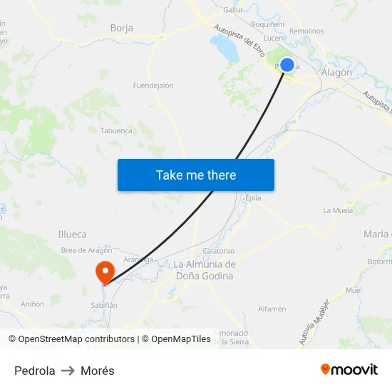 Pedrola to Morés map