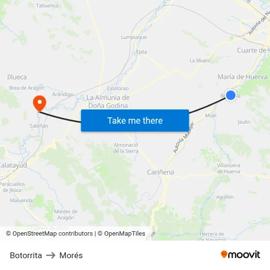 Botorrita to Morés map
