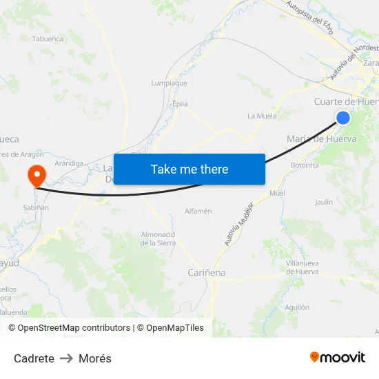 Cadrete to Morés map