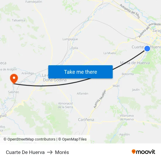 Cuarte De Huerva to Morés map