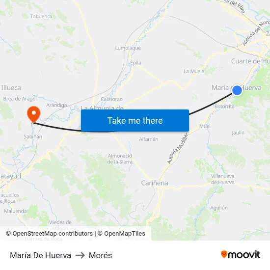 María De Huerva to Morés map