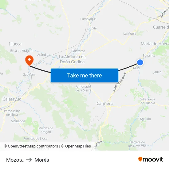 Mozota to Morés map