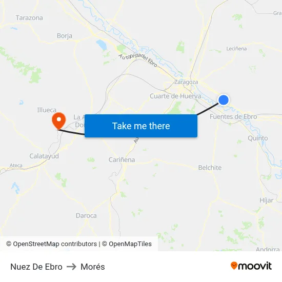 Nuez De Ebro to Morés map
