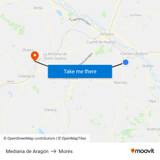 Mediana de Aragón to Morés map