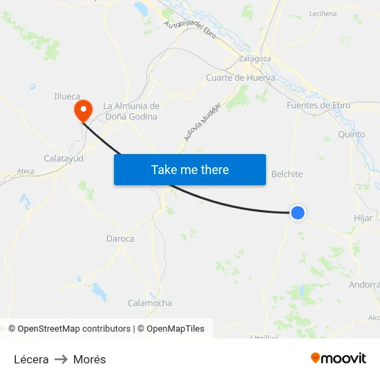 Lécera to Morés map