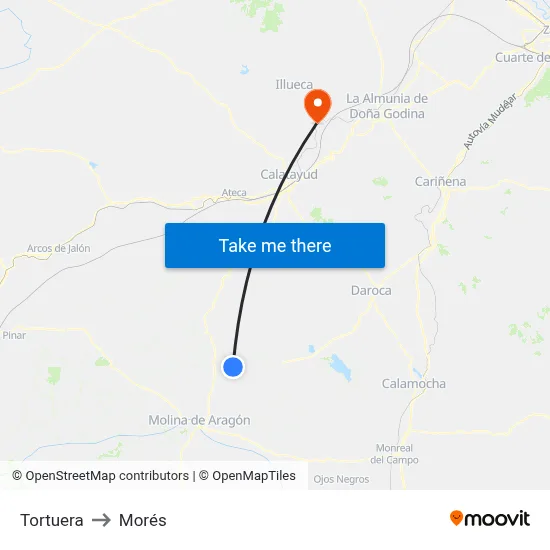 Tortuera to Morés map