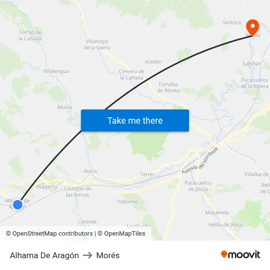 Alhama De Aragón to Morés map