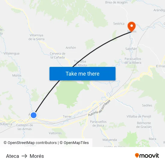 Ateca to Morés map