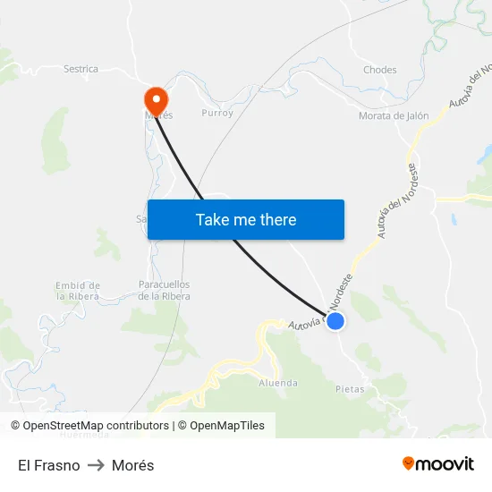 El Frasno to Morés map