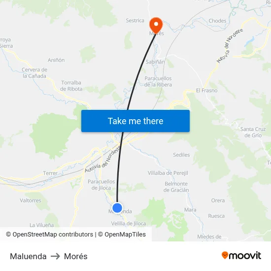 Maluenda to Morés map