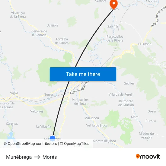 Munébrega to Morés map