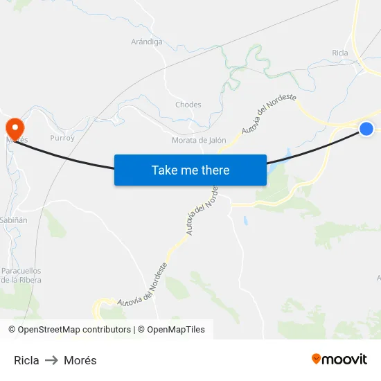 Ricla to Morés map
