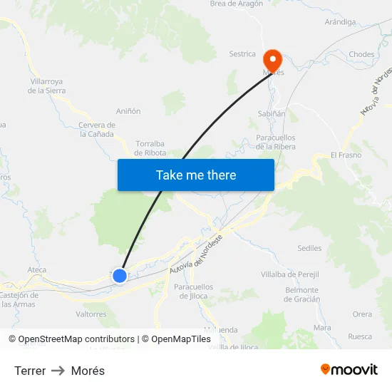 Terrer to Morés map