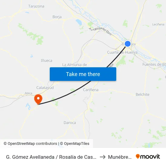 G. Gómez Avellaneda / Rosalía de Castro to Munébrega map
