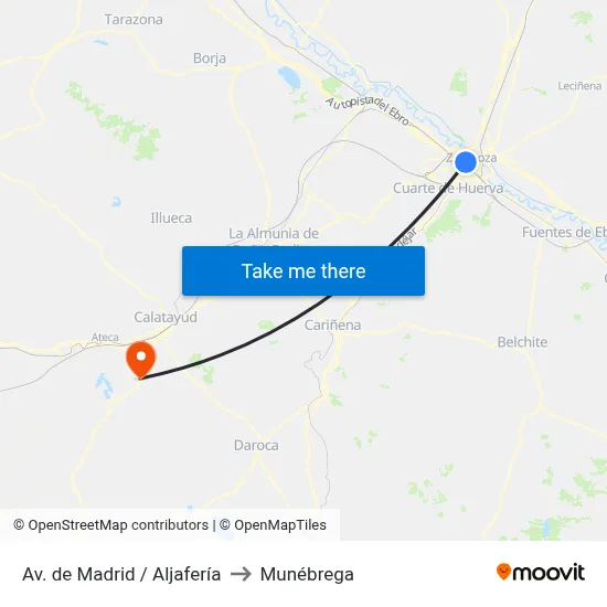 Av. de Madrid / Aljafería to Munébrega map