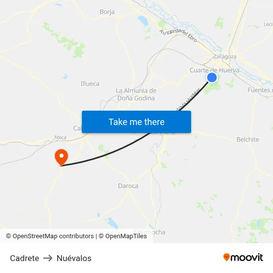 Cadrete to Nuévalos map