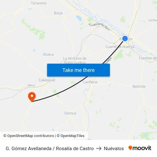 G. Gómez Avellaneda / Rosalía de Castro to Nuévalos map