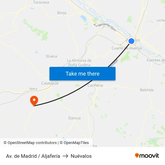 Av. de Madrid / Aljafería to Nuévalos map