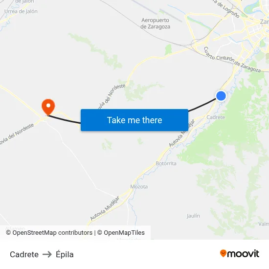 Cadrete to Épila map