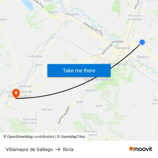 Villamayor de Gállego to Ricla map