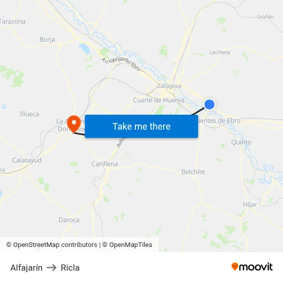 Alfajarín to Ricla map