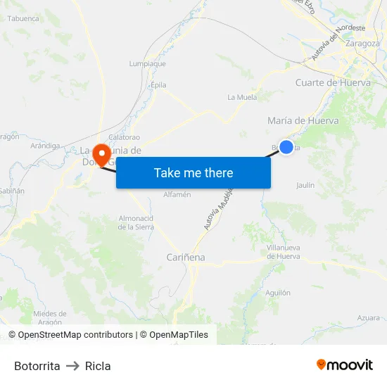 Botorrita to Ricla map