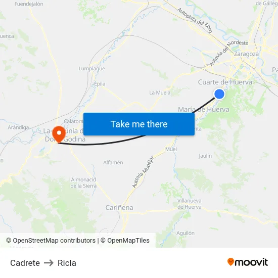 Cadrete to Ricla map
