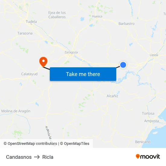 Candasnos to Ricla map