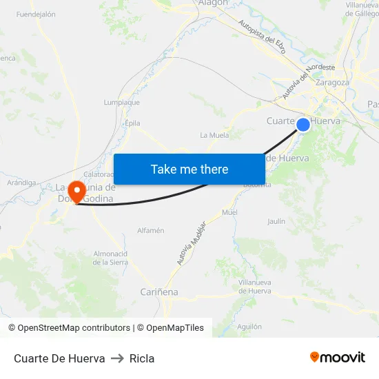 Cuarte De Huerva to Ricla map