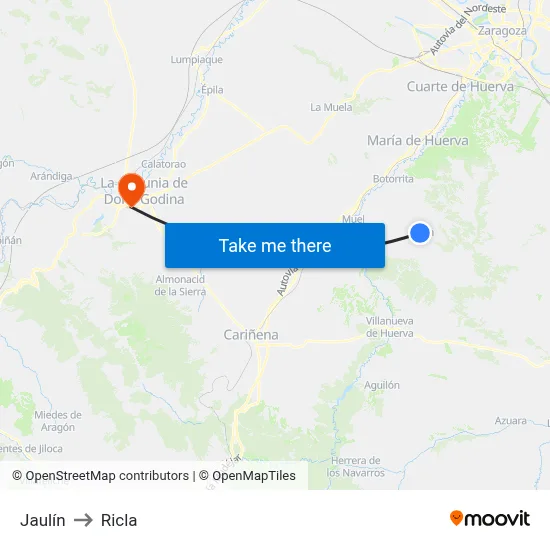 Jaulín to Ricla map