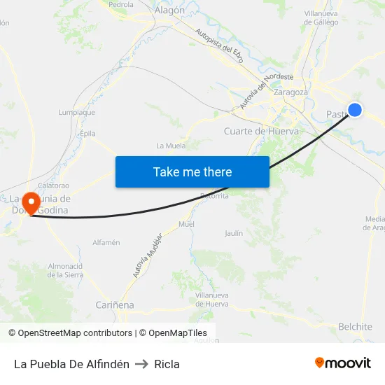 La Puebla De Alfindén to Ricla map
