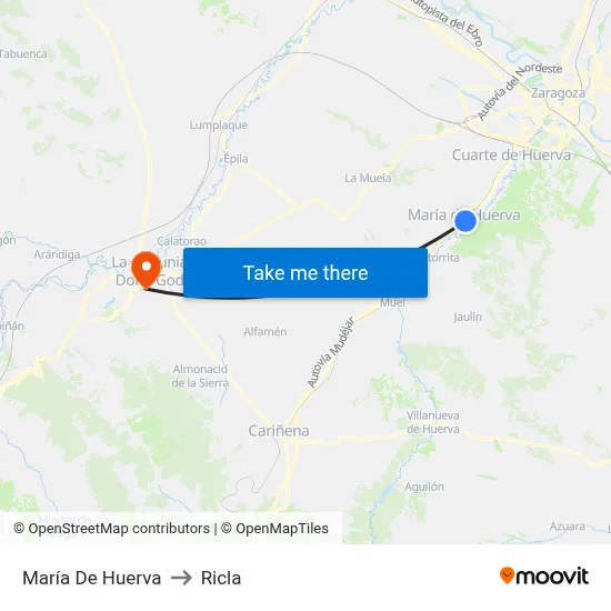 María De Huerva to Ricla map