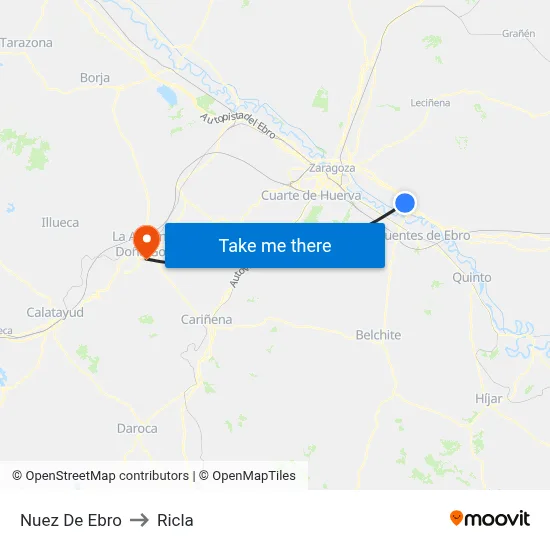 Nuez De Ebro to Ricla map