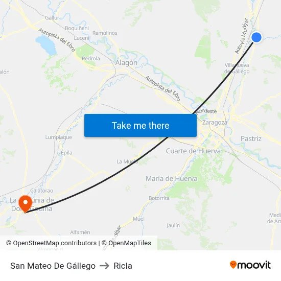 San Mateo De Gállego to Ricla map