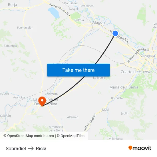Sobradiel to Ricla map