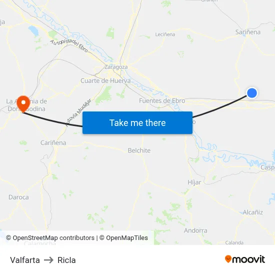 Valfarta to Ricla map