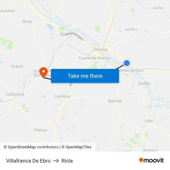 Villafranca De Ebro to Ricla map