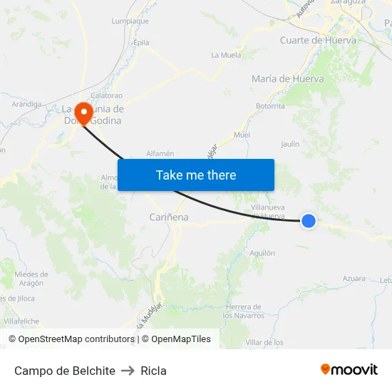 Campo de Belchite to Ricla map