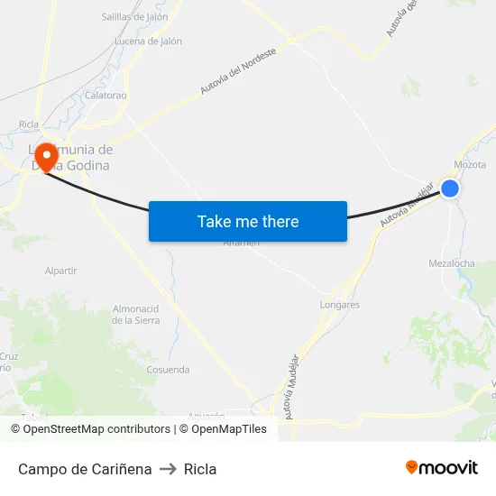 Campo de Cariñena to Ricla map