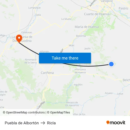 Puebla de Albortón to Ricla map