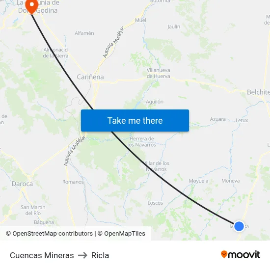 Cuencas Mineras to Ricla map