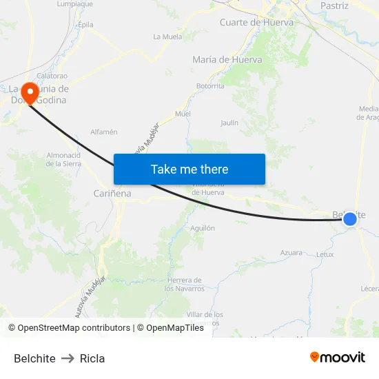 Belchite to Ricla map