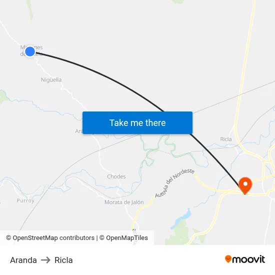 Aranda to Ricla map